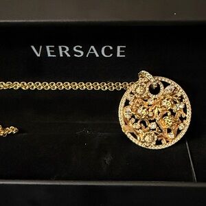 Versace Gold Floral Long Medallion Necklace
